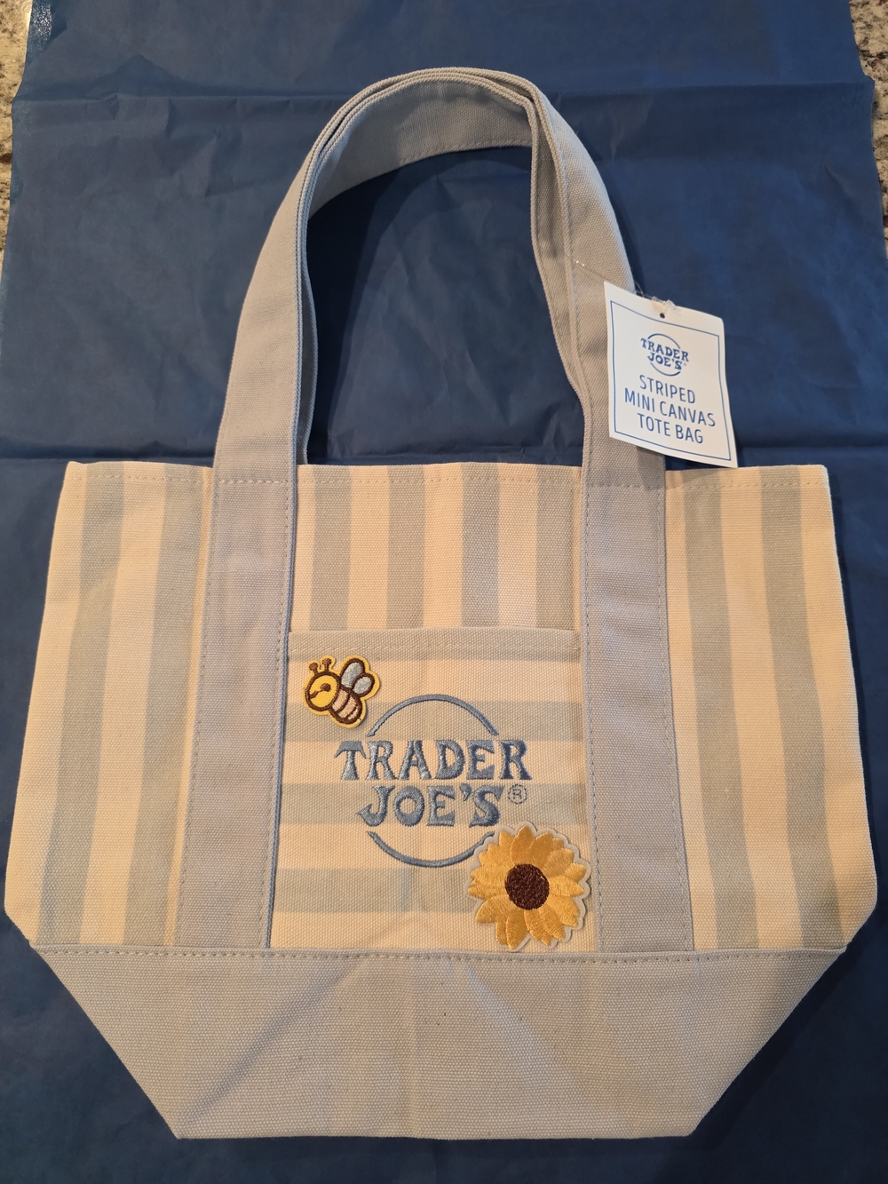 Trader Joe's Upcycle Blue Striped Mini Canvas Tote Bag